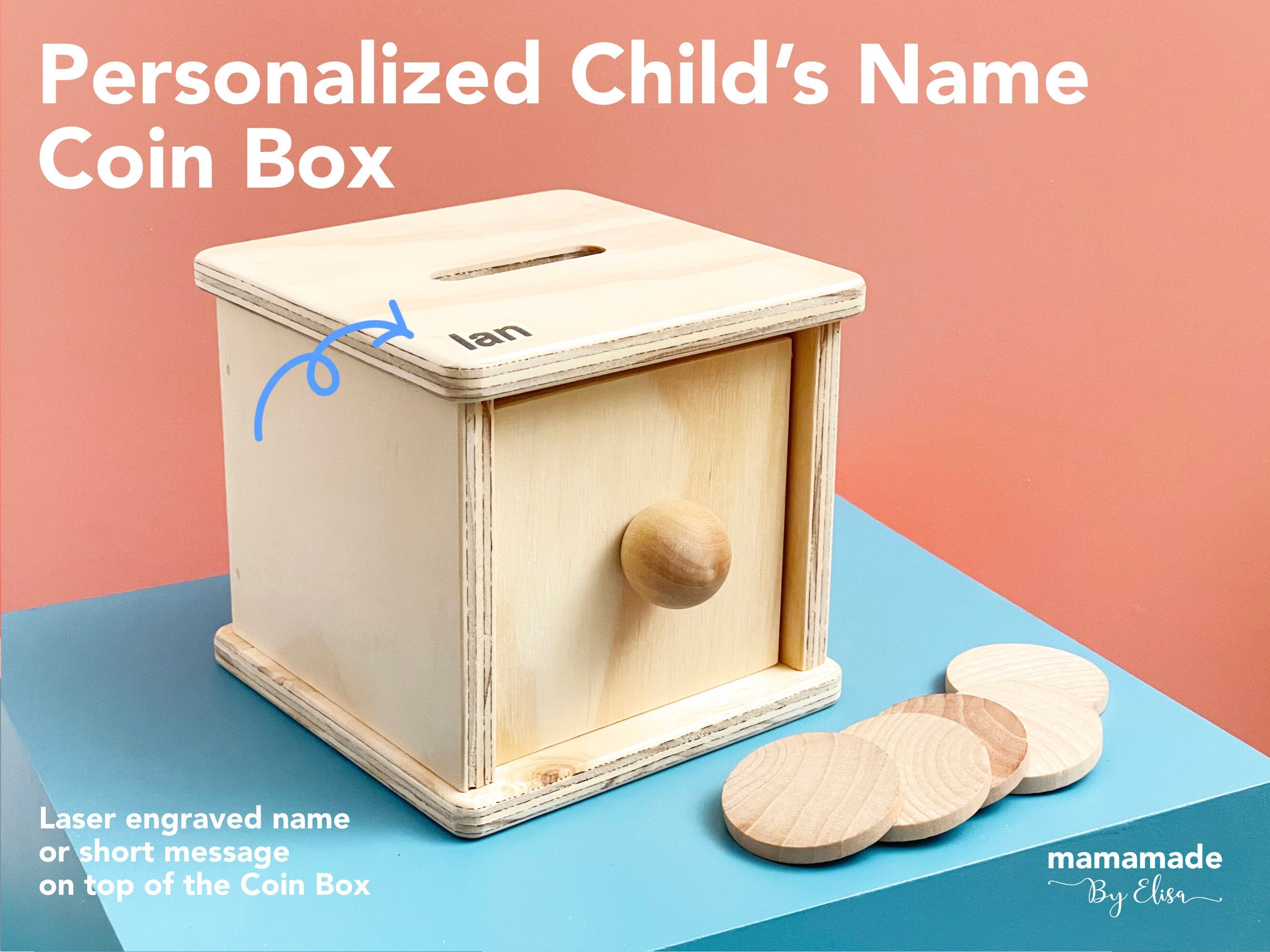 Custom Name Wooden Coin Box Toy Laser Engraved Name on Etsy