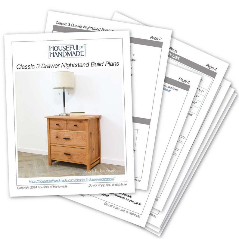 3 Drawer Nightstand Woodworking Plans - 22" Wide DIY Bedside Table PDF ...