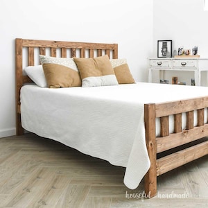 Queen Mission Style Bed Woodworking Plans - Wood Platform Bed PDF Plans - DIY Bed with Headboard and Footboard