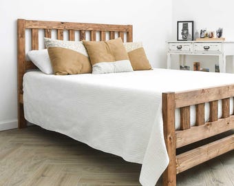 Plans de menuiserie pour grand lit style mission - Plans PDF de lit plateforme en bois - DIY lit avec tête de lit et pied de lit