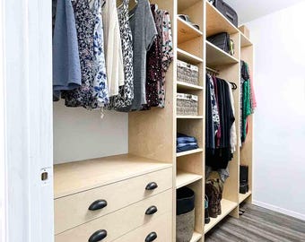 Planos de carpintería para organizadores de armarios: estantes para armarios de 8 pies que usted mismo puede armar en formato PDF: planos de armarios personalizados