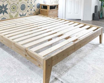 Queen-platform bedframe houtbewerkingsplannen - pdf-plannen houten bed