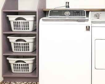 Laundry Basket Shelf Build Plans - Clothes Basket Storage PDF Plans