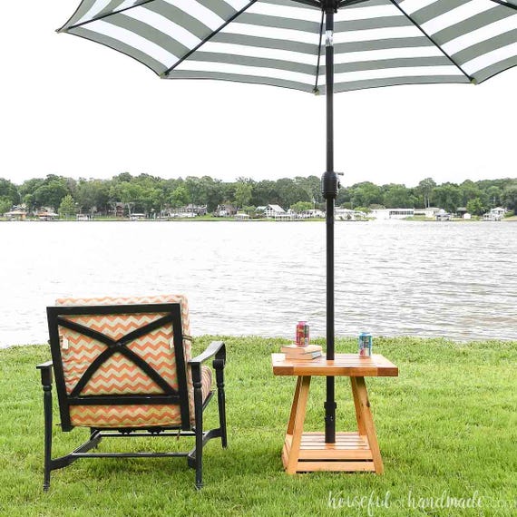 diy patio table with umbrella Outdoor Umbrella Side Table Woodworking Plans - DIY Umbrella Stand Cover-  Wood Patio Table PDF Plans