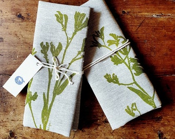 Floral tea towel, linen tea towel, green kangaroo paws, hand screen printed, Australian flowers, dishcloth, flowers, botanical, gift for her