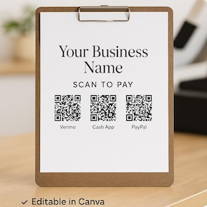 Custom Scan to Pay Sign | Editable QR Code Payment Form | Digital Download | Business Payment Template | Venmo Cash App PayPal Apple Pay