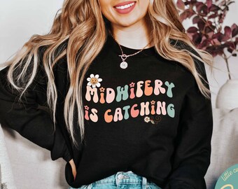 Regalo de partera para partera estudiante sudadera futura camisa de partera para camiseta de partera boho para camisetas de clínica de partera registrada