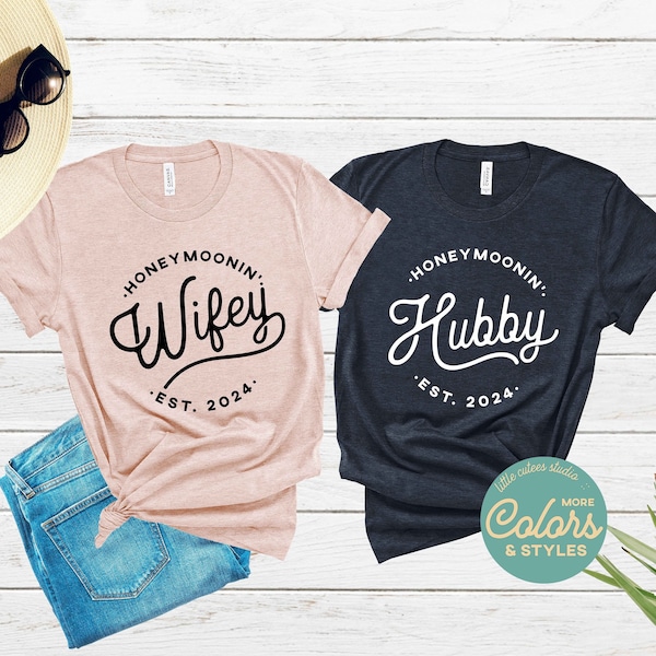 Cute Honeymoon Shirts | Wifey Hubby | Mr Mrs Shirts | Newlywed Shirts | Just Married T-Shirts | Engaged Matching Set | Fiancee Fiance Tees