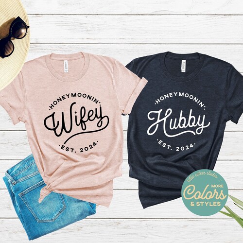 Cute Honeymoon Shirts | Wifey Hubby | Mr Mrs Shirts | Newlywed Shirts | Just Married T-Shirts | Engaged Matching Set | Fiancee Fiance Tees