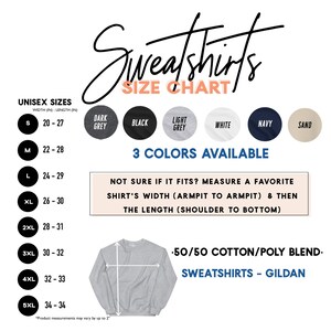 The image is a size chart for Sweatshirts, providing information on the different sizes available and the corresponding measurements.