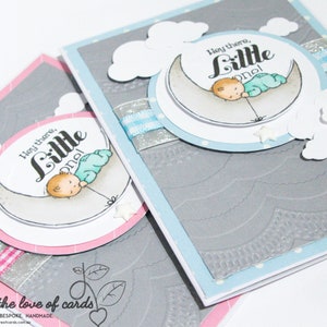 Well Hello Little One Baby Geschenk Grußkarte - Blau oder Rosa BlauEr Mond - Baby Shower, Neugeborene, BabyGeschenk, Neutrales Geschlecht