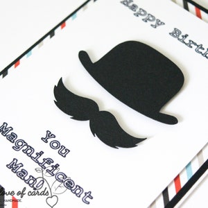 Hipster Magnificent Happy Birthday Greeting Gift Card - Top Hat and Moustache