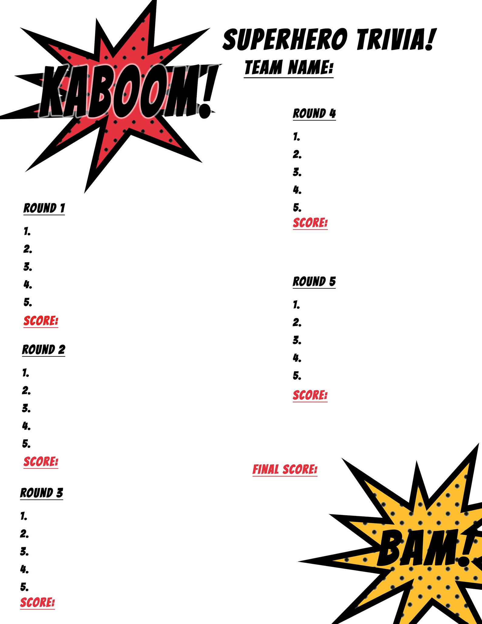 Superhero Trivia Game Template - Etsy