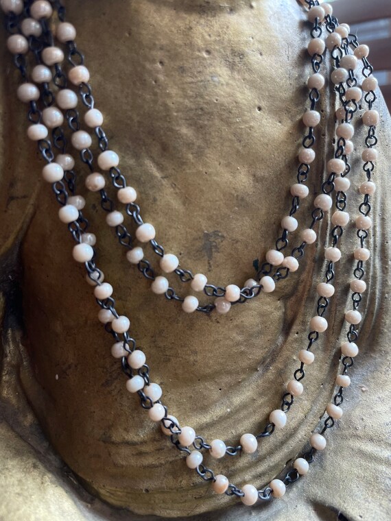 10ft Hand Beaded Chain, Opaque Ivory Luster Glass Rou… Gem