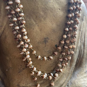 10ft Hand Beaded Chain, Water Buffalo Bone Round Beads on Raw Brass Chain.