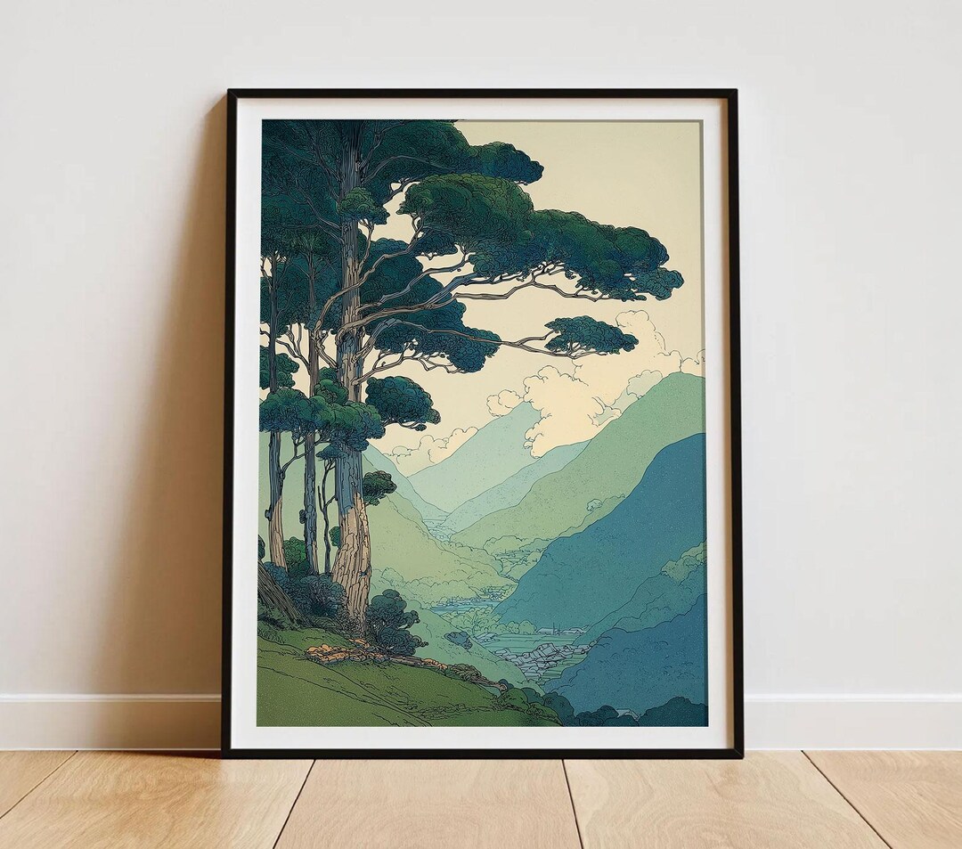 Peaceful Japanese Forest Poster Tranquil Mountain Landscape Wall Art ...