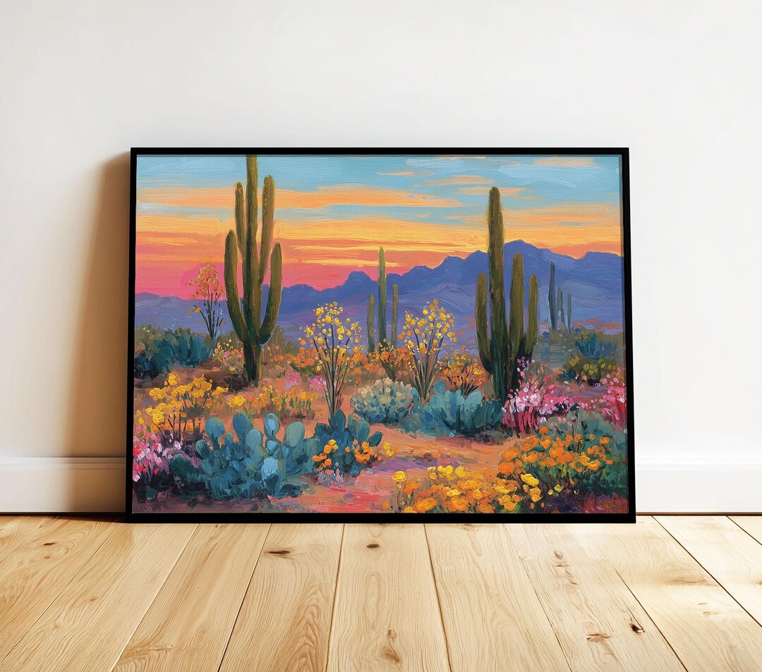 Arizona Desert Sunset Wall Art Colorful Southwest Cactus Landscape ...