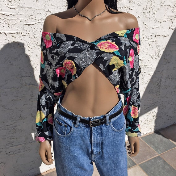 Vintage 80s Floral Cropped Cocktail Top