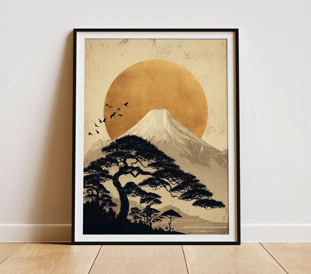 Mount Fuji Scenic Landscape Japandi Wall Art Japanese Mountains Bonsai ...