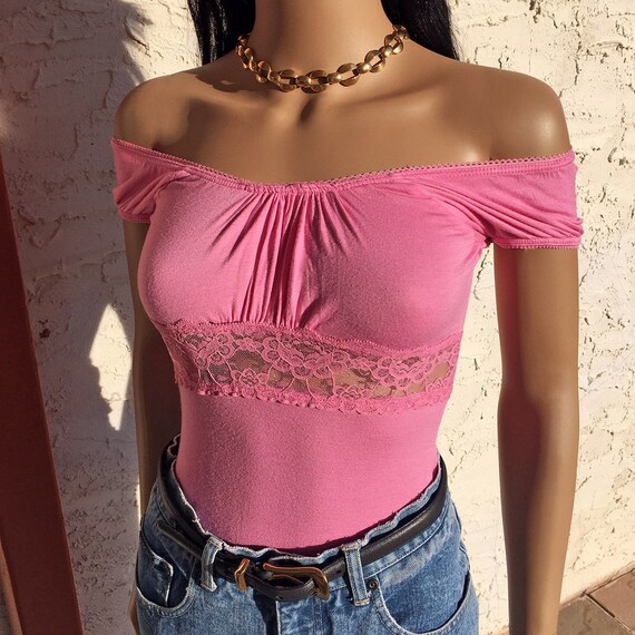 Moschino Jeans Pink Lace Pleated Top
