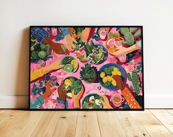 Colorful Mexican Fiesta Painting Wall Art Vibrant Food Kitchen Latin Wall Art Poster Joyful Mexican Horizontal Print Playful Dining Room Art
