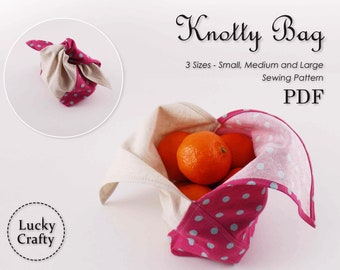 PDF Sewing Pattern - Knotty Bag, 3 Sizes Bag Pattern and Instruction - Snack Bag, Lunch Bag, Market Bag, DIY Gift, Knitting Bag, Knot Bag