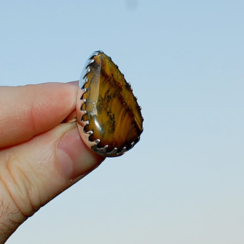 Adjustable Ring Tiger Eye ring Nice Yellow Tiger Eye Ring,Tiger Eye Pear Cab 925 Sterling Silver Ring Sterling Silver Ring