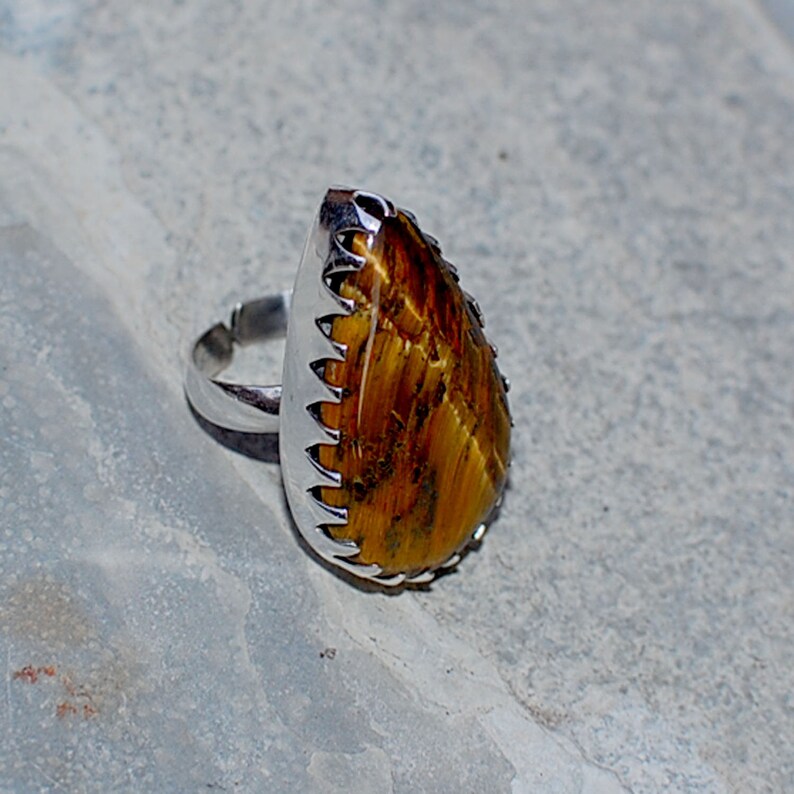 Adjustable Ring Tiger Eye ring Nice Yellow Tiger Eye Ring,Tiger Eye Pear Cab 925 Sterling Silver Ring Sterling Silver Ring
