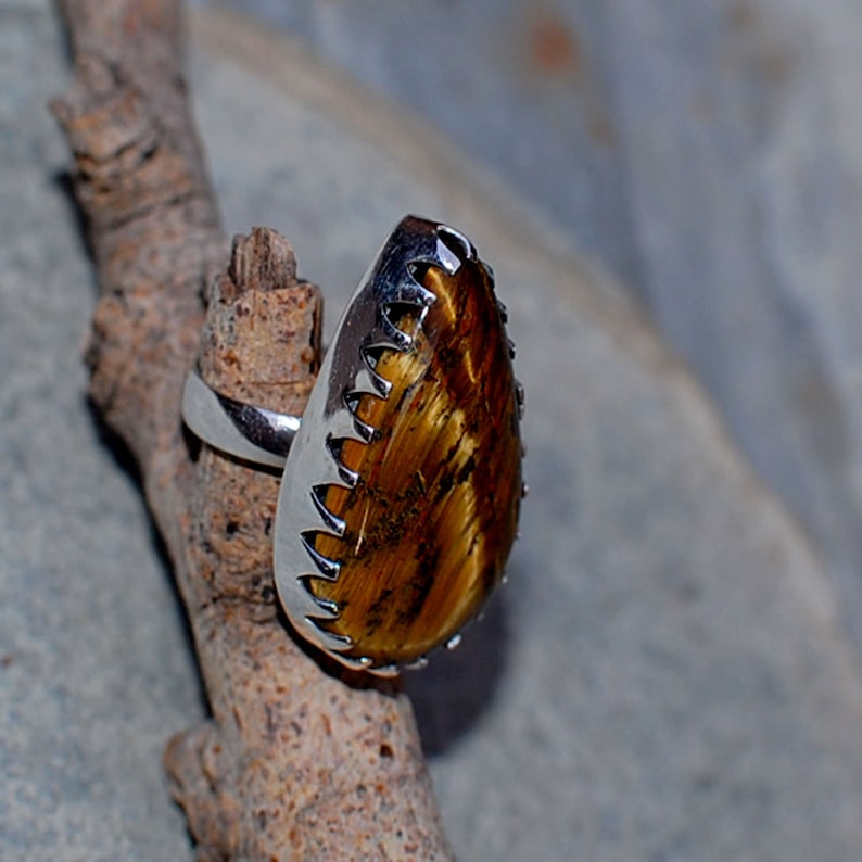 Adjustable Ring Tiger Eye ring Nice Yellow Tiger Eye Ring,Tiger Eye Pear Cab 925 Sterling Silver Ring Sterling Silver Ring