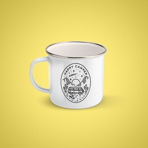 Personalized Enamel Camping Mug: Happy Camper Gift, Custom Coffee Mug