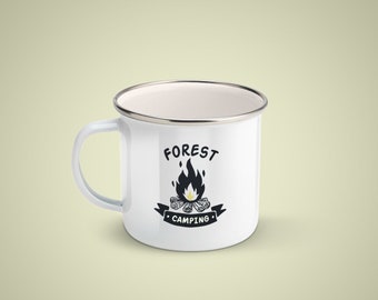 Personalized Campfire Mug: 12oz White Enamel Camping Mug