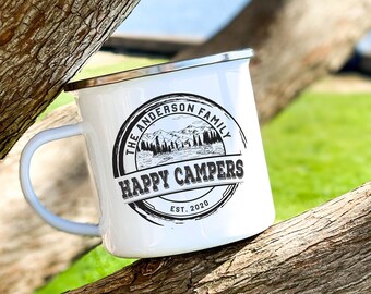 Personalized Family Camping Mug: Happy Campers Enamel Mug