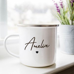 Personalisierte Tasse 12 oz, Süße Tasse, Geschenk für Sie, benutzerdefinierte Namensbecher, Kaffeebecher, Emaille Camp Becher, Weihnachtsgeschenke, Hochzeitsgeschenke, Urlaubsgeschenke