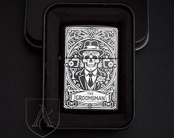 Personalized Groomsman Lighter, Skeleton Engraved Wedding Party Gift, Best Man Gift, Custom Engraved Lighter, Wedding favors, Skull Lighter