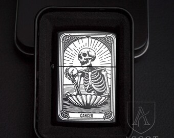 Personalized Windproof Lighter with Zodiac Design, Custom Engraved Gasoline Lighter, Astrology Gift for Him, Birthday Gift, Black Lighter