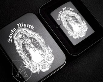 Santa Muerte Engraved Lighter, Nuestra Señora Skeleton Design, Mexican Folk Death Saint, Gothic Devotional Art, Gift For Men Personalized