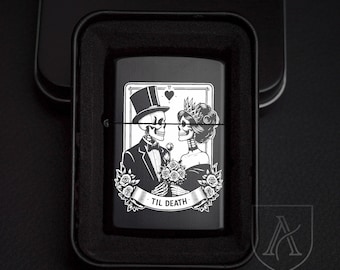 The Lovers Skeleton Lighter, Till Death Do Us Part, Windproof Lighter, Personalized Gift for Him, Groom Gift, Gothic Wedding, Custom Lighter