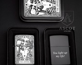 The Lovers Skeleton Custom Lighter, Gothic Couple Engraved Lighter, Dark Romance Gift, Anniversary Wedding Gift for Him Her, Engraved Gift