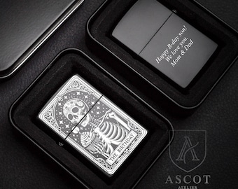 The Birthday Engraved Lighter, Skeleton Birthday Gift, Gothic Lighter, Dark Humor Gift, Windproof Metal Lighter, Unique Gift, Personalized