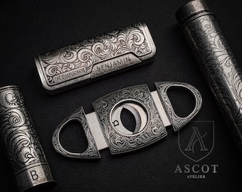 Cigar Cutter and Lighter Set, Christmas Gift for Cigar Lover, Personalized Cigar Gift, Torch Lighter Set, Guillotine Cigar Cutter, Custom