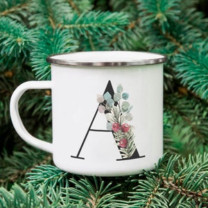 Cute Personalization Mug, Floral Mug, Capmer Mug 12oz, Flower Mug, Custom Mug Enamel, Christmas Gifts, Bridesmaid Gifts, Holiday Mug Custom