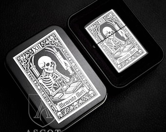 Memento Mori Skeleton Lighter, Gothic Skull Engraved Lighter, Remember You Must Die, Dark Art Gift, Custom Flip Flop Lighter, Personalized