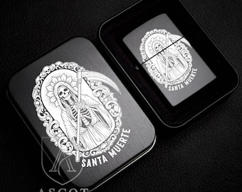 Nuestra Señora de la Santa Muerte Lighter, Skeleton Saint Engraving, Mexican Folk Saint, Dark Devotional Art, Custom Personalized Lighter