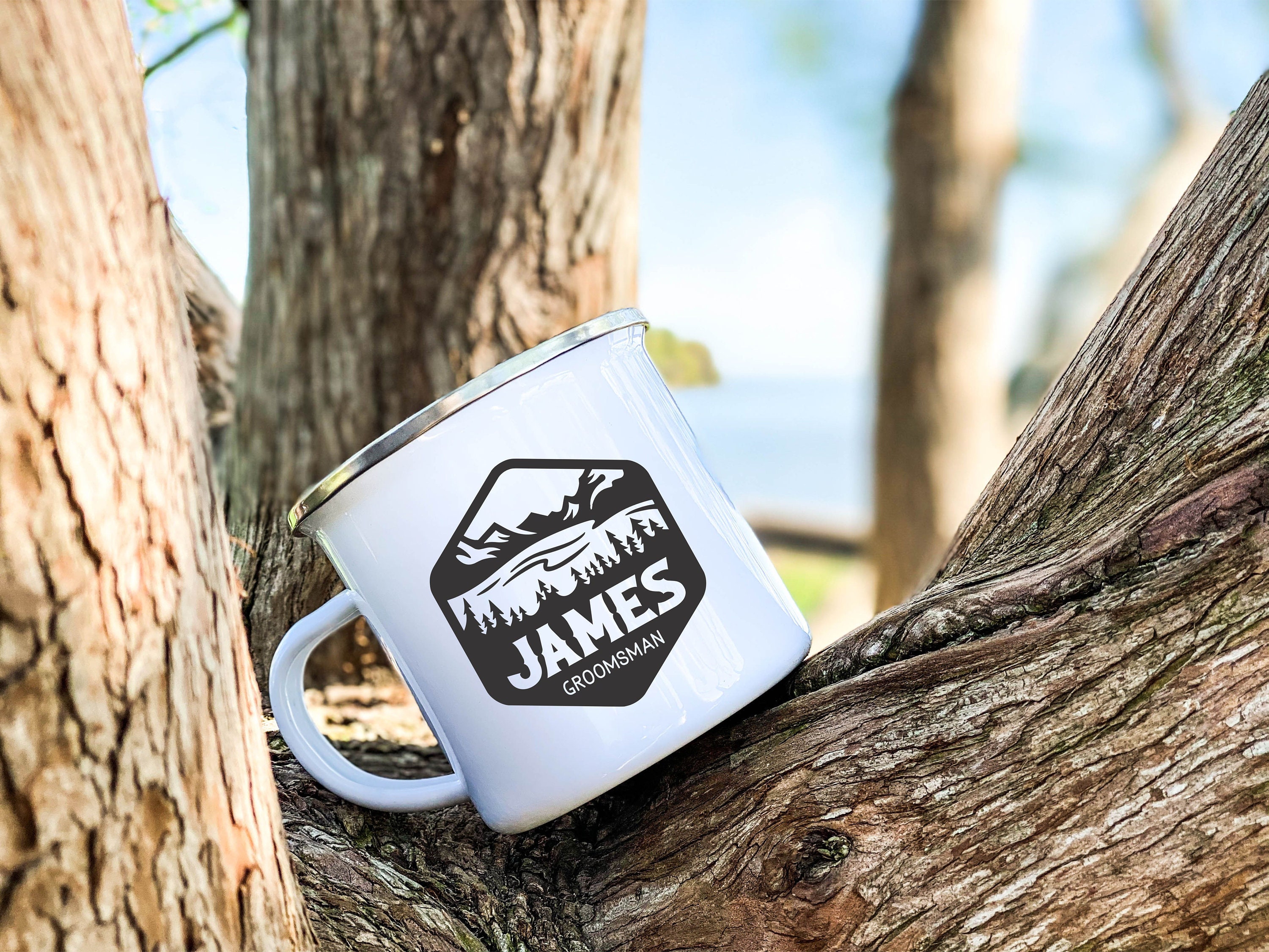 Happy Camping Enamel Cups Coffee Wine Mugs Handle Drinkware