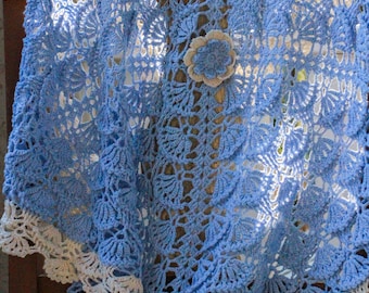 Handmade blue crochet baby blanket. Baby boy blanket. Baby shower gift. First gift. Unique style crochet. Geometric pattern.