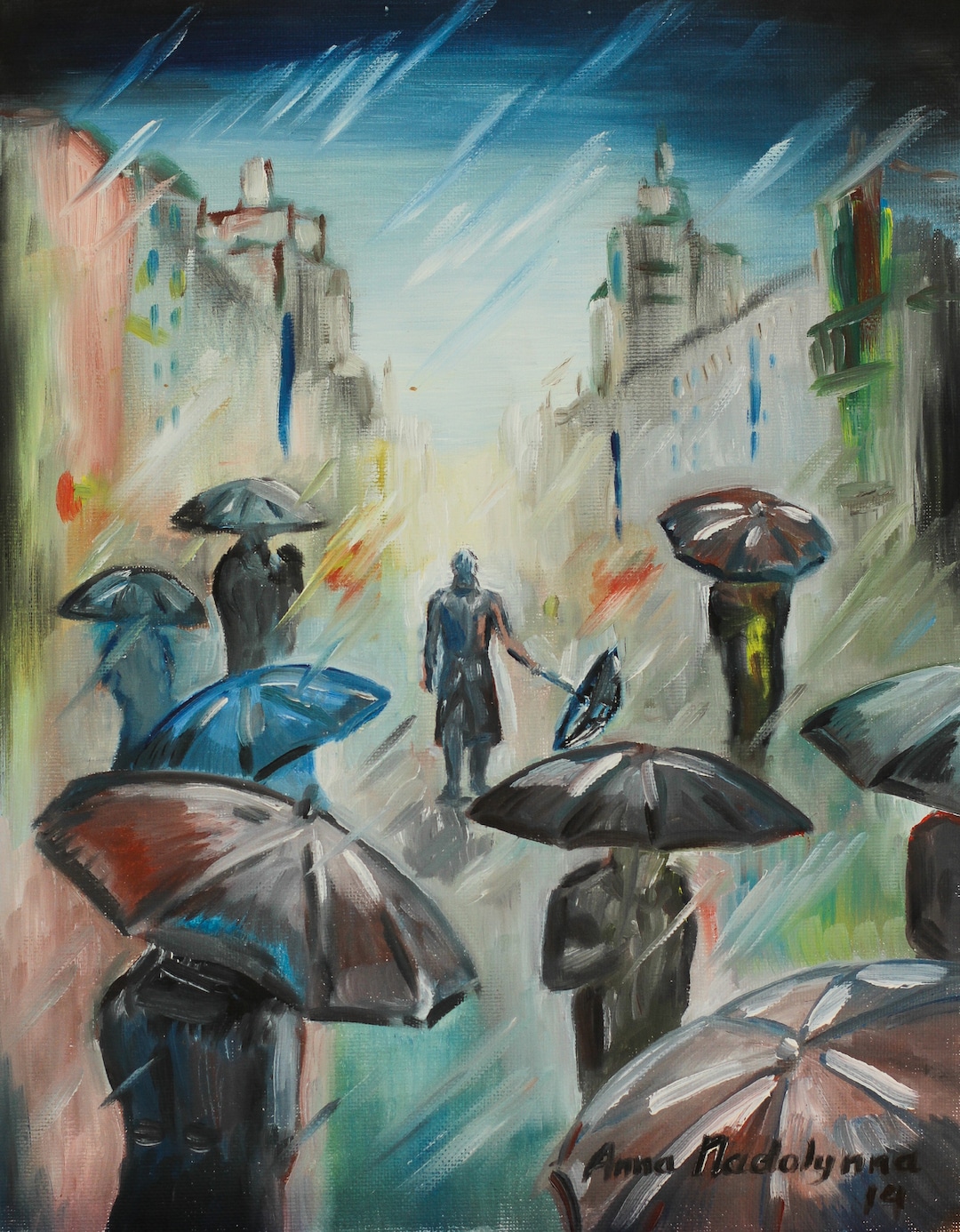 Rain, Walking Through the Rain, Oil Painting on Cancas, It Can't Rain ...
