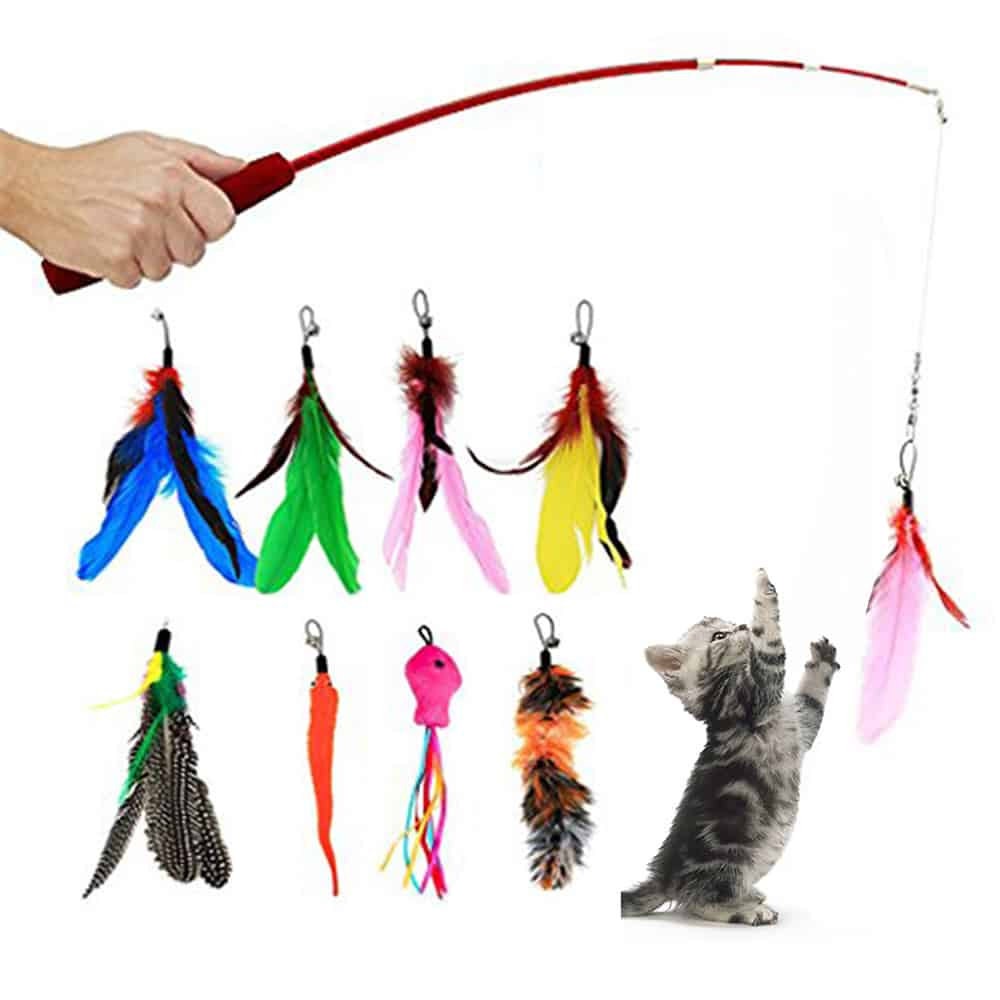 Deluxe Feather & Toys Retractable Fishing Rod Cat Toy X8 Heads BEST SELLER  