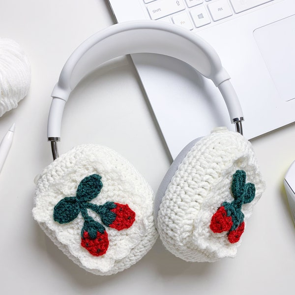 Crochet Handmade White Airpods Max Cover with Strawberry