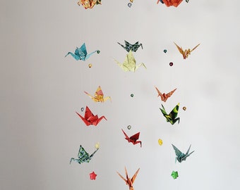 New!!! -037-Origami baby mobile "Cloud of cranes and stars"