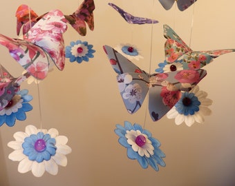 NEW! 016-Baby Mobile / Pendant lamp "Cloud of butterflies in bloom"